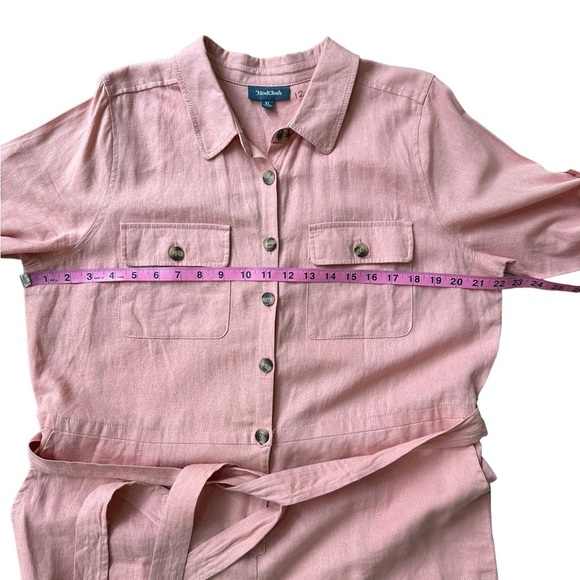 ModCloth Pink Linen Jumpsuit‎ with Belt Size: XL - Picture 12 of 16